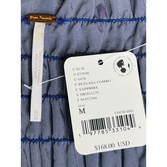 Free People NWT Camille Velvet Midi Dress size Medium Smocked Sapphire - Picture 7 of 11